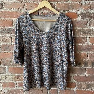 J Jill 3/4 Sleeve Floral Tee - Size Medium